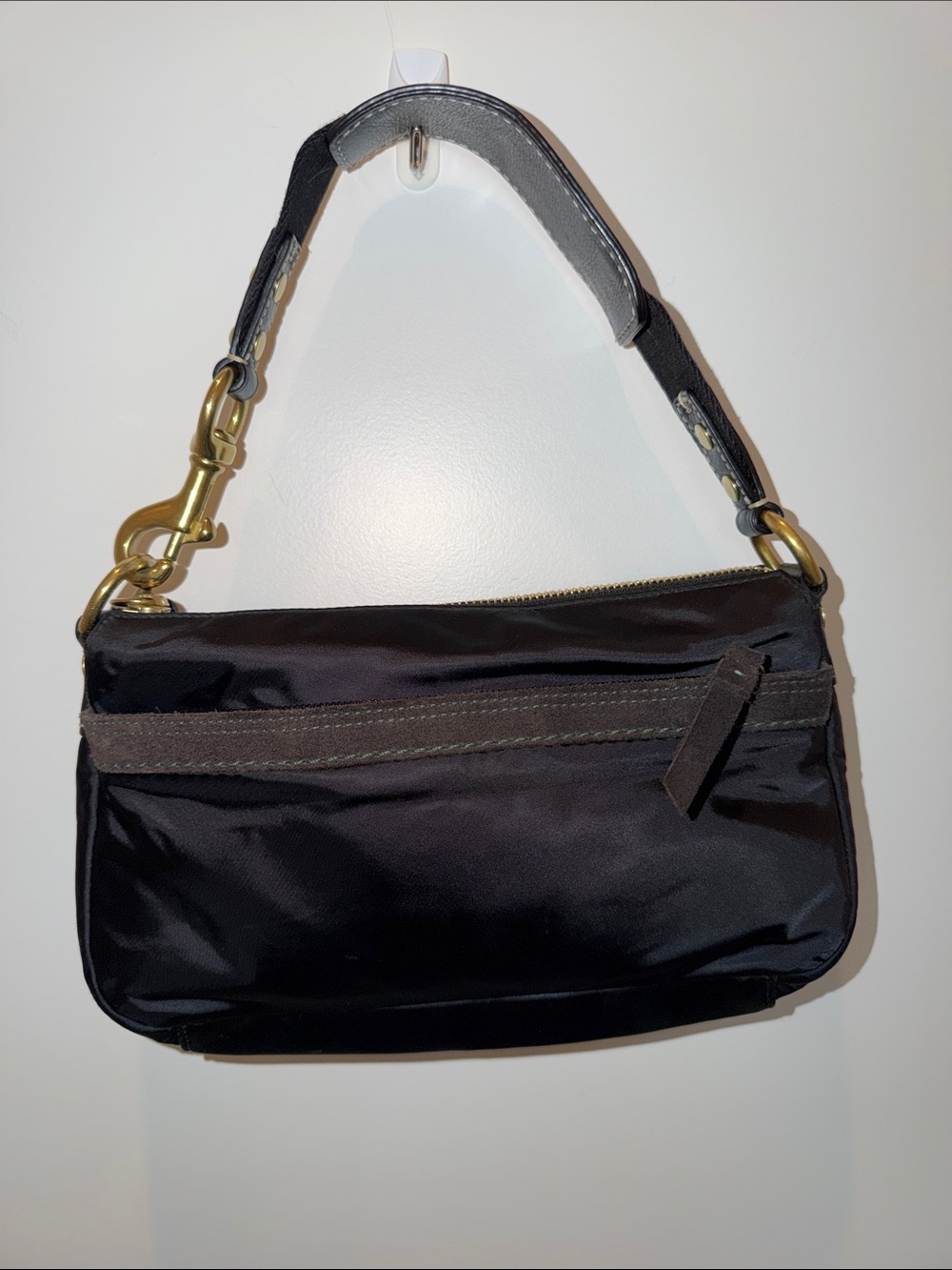 Coach Black Mini Nylon w/ Suede & Leather Accents Shoulder Bag w/ Gold Hardware
